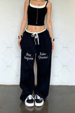 Xituodai Y2K Harajuku American Street Style Contrasting Color Splicing Straight Pants Women Retro Letter Print Baggy Hip Hop Sweatpants