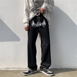 Xituodai Hip Hop Printed Jeans Men Baggy Black Denim Trousers Straight Pants Spring Fashion Korean Streetwear Male Bottoms Y2K Clothes