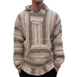 Xituodai Vintage Ethnic Striped Knit Hooded Sweatshirt Men Fall Long Sleeve Big Pocket Hoodies Harajuku Top Pullover Coat Streetwear