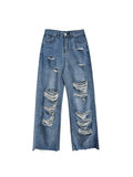 Xituodai Men's American Vintage Distressed Jeans High Street Straight Tube Loose Fitting Pants Ripped Denim Trendy Y2k