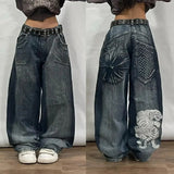 Xituodai American New Harajuku Women Washed Baggy Jeans Y2K High Street Fashion Hip Hop Casual Gothic High Waist Denim Trousers Tide