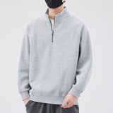 Xituodai Half zipper hoodie men autumn and winter new trend pure color simple loose casual stand collar top coat