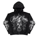 Xituodai Retro Fashion Gothic Skull Bone Print Oversized Hoodie women Y2K Street Hip Hop Versatile Slim Casual Sweater Clothes