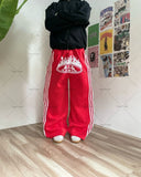 Xituodai Y2K Harajuku Streetwear American Hip-hop Retro Striped Sweatpants Punk Style Letters Anime Print Baggy Straight Wide Leg Pants