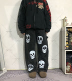 Xituodai New Harajuku Y2K Streetwear Baggy Jeans Gothic Punk Skull Print Wide Leg Straight Pants Men Hip Hop Retro Casual Loose Trousers