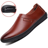 Xituodai Ejiejia Spring Autumn Men's Leather Casual Shoes Daily Solid Color Slip-on Loafers Soft PU Leisure Flats Non-slip Flat Men Driving Shoes