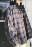 90s fashion men Hong Kong Style Casual plus Size Neutral Loose Brushed Woolen Plaid Thickened Long Sleeve Shirt for Men