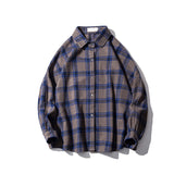 90s fashion men Hong Kong Style Casual plus Size Neutral Loose Brushed Woolen Plaid Thickened Long Sleeve Shirt for Men