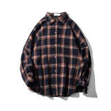 90s fashion men Hong Kong Style Casual plus Size Neutral Loose Brushed Woolen Plaid Thickened Long Sleeve Shirt for Men