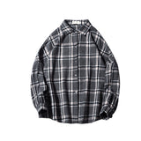 90s fashion men Hong Kong Style Casual plus Size Neutral Loose Brushed Woolen Plaid Thickened Long Sleeve Shirt for Men