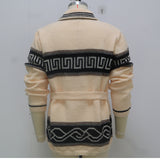 Xituodai Autumn Winter Men Thicken Jacquard Knitted Cardigan Coat Vintage Turndown Collar With Waistband Thick Needle Sweater Streetwear