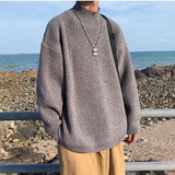 Xituodai Split Fork Solid Color Sweater For Men Half High Neck Long Sleeved Knitted Tops Autumn Winter Fashion Versatile Loose Knitwear