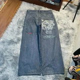 Xituodai 90s Streetwear Jeans Mens Womens Y2K Harajuku Hip Hop Trendy Baggy Jeans Gothic Retro Graphic Embroidered Wide Legs Trousers Streetwear