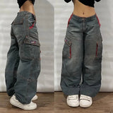 Xituodai Streetwear Fashion New Multi-pocket Washed Baggy Jeans Men And Women Y2K Hip-hop Harajuku Casual Gothic High Waist Wide Trouser