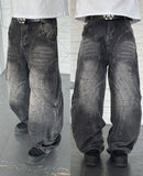 Xituodai New High Street Gothic Punk Dark Trousers Y2K Harajuku Retro Washed Distressed Baggy Jeans Men Street Fashion Straight Leg Pants