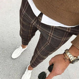 Xituodai Plaid Contrast Color Man Casual Streetwear Pants Gentleman Business Four Seasons Slim Pants England Style Long Print Pencil Pant