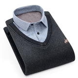 Xituodai men Sweater cardigan Shirt collar Plus velvet thickening Winter long sleeves shirts Cashmere dress Home shirt sweater