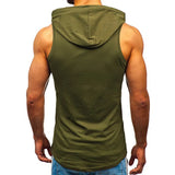 Xituodai Sports Tank Tops Men Fitness Muscle Print Sleeveless Hooded Bodybuilding Pocket Tight-drying Tops Summer Shirt For Men Clothing