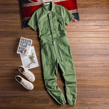 Xituodai Men's Jumpsuit Long Sleeve Lapel Beam Feet Cotton Overalls Hip Hop Streetwear Loose Cargo Pants Green Black Freight Trousers