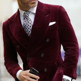 Xituodai Burgundy Velvet Blazer for Men with Double Breasted Dinner Jacket Elegant Smoking Suit Coat