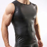 Xituodai Sexy Men's Tank Tops Faux Leather Sleeveless PU Leather Undershirt Tops Vest Waistcoat Underwear Gay Male Black Undershirt