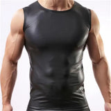 Xituodai Sexy Men's Tank Tops Faux Leather Sleeveless PU Leather Undershirt Tops Vest Waistcoat Underwear Gay Male Black Undershirt