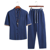 Xituodai Summer Mens Linen Sets Men Streetwear Jogger Shirts+Long Pants Male Chinese Style 2 Pieces Tracksuit Tang Suit  5XL