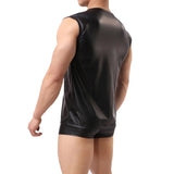 Xituodai Sexy Men's Tank Tops Faux Leather Sleeveless PU Leather Undershirt Tops Vest Waistcoat Underwear Gay Male Black Undershirt