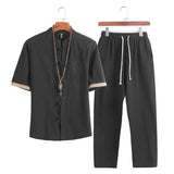 Xituodai Summer Mens Linen Sets Men Streetwear Jogger Shirts+Long Pants Male Chinese Style 2 Pieces Tracksuit Tang Suit  5XL