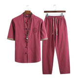 Xituodai Summer Mens Linen Sets Men Streetwear Jogger Shirts+Long Pants Male Chinese Style 2 Pieces Tracksuit Tang Suit  5XL