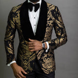 Xituodai Floral Jacquard Blazer for Men Prom African Fashion Slim Fit with Velvet Shawl Lapel Male Suit Jacket for Wedding Groom Tuxedo