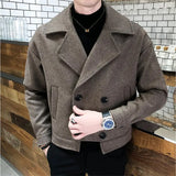 Xituodai Men Windbreaker Autumn Winter Thickened Wool Blend Trench Jackets Coats Short Loose Korean Mens Double-Breasted Tweed Coat