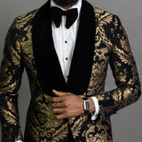 Xituodai Floral Jacquard Blazer for Men Prom African Fashion Slim Fit with Velvet Shawl Lapel Male Suit Jacket for Wedding Groom Tuxedo