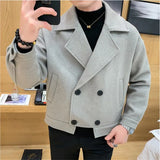 Xituodai Men Windbreaker Autumn Winter Thickened Wool Blend Trench Jackets Coats Short Loose Korean Mens Double-Breasted Tweed Coat