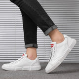 Xituodai  Men shoes New Men's lace up leather white shoes men's fashion wear-resistant shoes Wild Non-slip breathable Board Shoes