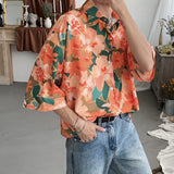 Xituodai  Summer Short-sleeved Shirts Men's Fashion Printed Casual Shirts Men Korean Loose Flower Shirts Mens Hawaiian Shirts M-2XL