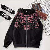 grunge dti 2024 New Cardigan Sweater Dark Skull Casual American Zipper Men's Style Hoodie Black Trendy Black Coat