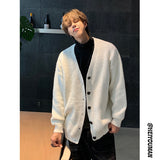 older mens fashion American Retro Simple Solid Color V-neck Knitted Cardigan Autumn and Winter Lazy Style Trendy Coat Men's Thin Sweater