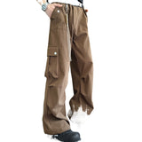 grunge outfits Wenlimei Retro Brown Overalls Men's Autumn Multi-Pocket Wide-Leg Casual Pants Outdoor Versatile Sports