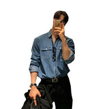 black men fashion urban Shirt Tooling Denim Long-Sleeved Men's Korean-Style Light Mature Style High-Grade Wear Shirt British Yupi Men's Shirt Fashion