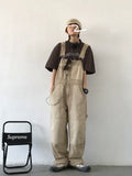 Xituodai Tide Color Block Denim Casual Jumpsuit Suspender Pants Parka