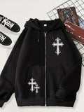 grunge dti 2024 New Cardigan Sweater Dark Skull Casual American Zipper Men's Style Hoodie Black Trendy Black Coat