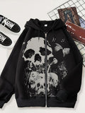 grunge dti 2024 New Cardigan Sweater Dark Skull Casual American Zipper Men's Style Hoodie Black Trendy Black Coat