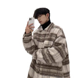 black men fashion Style Woolen Plaid Coat Men's Autumn and Winter Japanese Retro Lapel Woolen Coat Korean Style Trendy Windbreaker Jacket