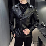 starboy outfit Spring Motorcycle Jacket Teenagers Men's Stand Collar Pu Jacket Casual Stand Collar Leather Coat Windproof Warm