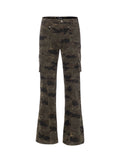 Xituodai Retro Camouflage Cargo Pants Men and Women Autumn Slightly Flared