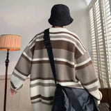 frat outfits Striped round Neck Sweater Men's Autumn and Winter Loose Lazy Style Couple Wear Thickened Sweater Top Men's