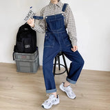 Xituodai Distressed Blue Slim-Looking Suspenders for Men and Women Ins Denim jumpsuit pants