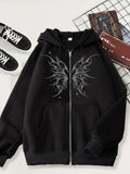 grunge dti 2024 New Cardigan Sweater Dark Skull Casual American Zipper Men's Style Hoodie Black Trendy Black Coat