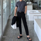 classy outfits men Small Suit Pants Men's Korean-Style Fashionable Slim-Fit Straight Casual Pants Fashionable Cropped Pants